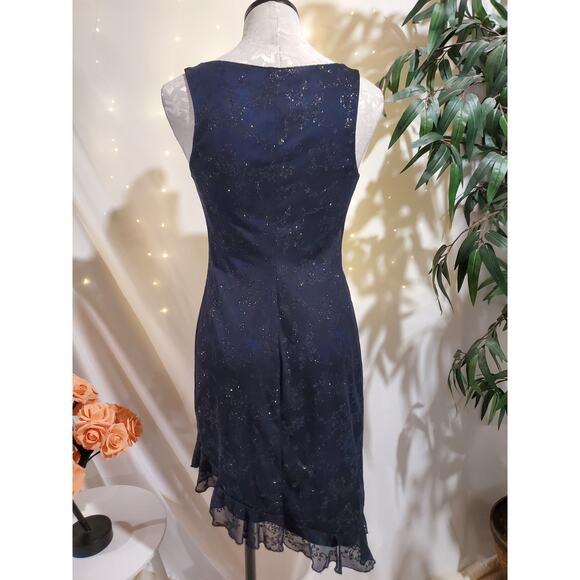 Vtg City Triangles 90s Floral Sparkle Asymmetrical Ruffle Dress Size M w/Scarf - Picture 5 of 16